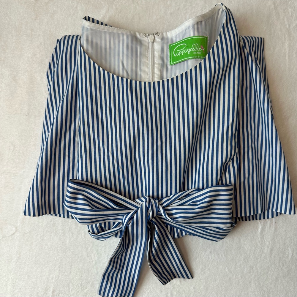 Pappagallo Blue White Fit & Flare Sleeveless Dress Nautical Preppy, size Medium - Picture 15 of 16